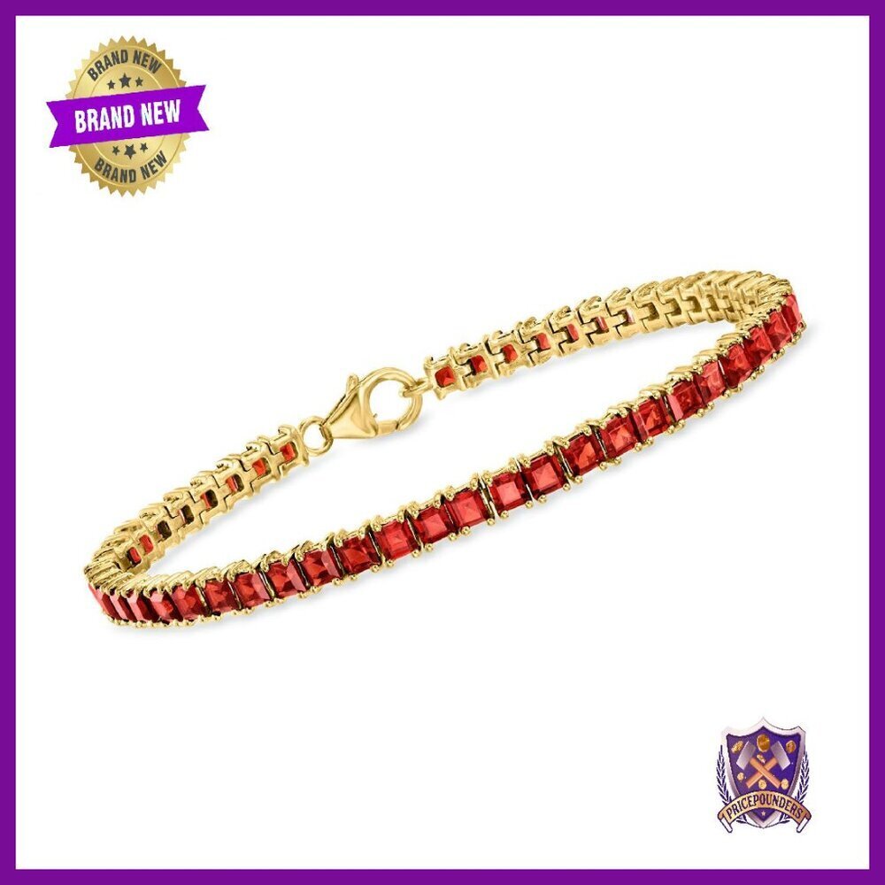9.5ct Garnet Tennis Bracelet 18kt Gold Over Sterling 7in